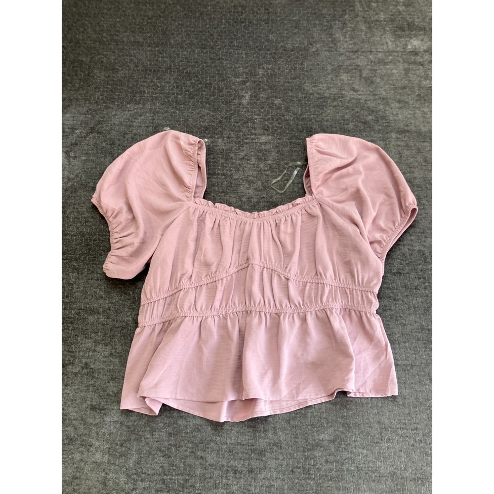 And Now‎ This Blouse Top Womens XL Dusty Pink Puff Sleeve Square Neck Cropped